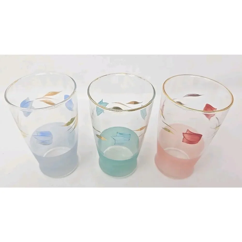 Vintage Bartlett Collins‎ Tulip Tumbler Glasses Lot of 3 Frost Bottoms U186